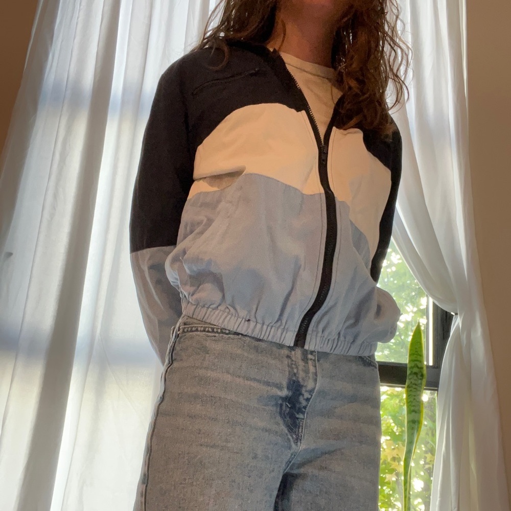 Brandy Melville tri-color lightweight bomber jacket in blue